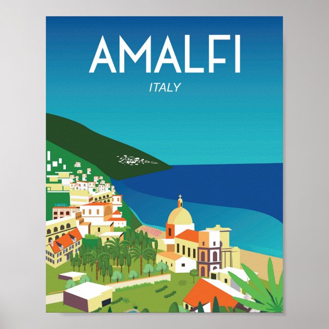 Amalfi-Italiens reseaffisch italian city mediteran Poster (Framsidan)