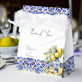 Amalfi Italienska blå plattor citroner bröllop try Presentaskar