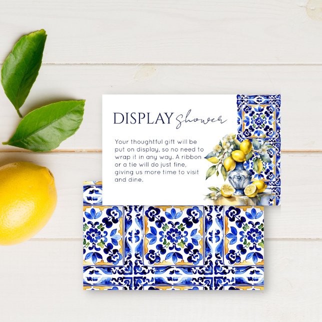 Amalfi Italienska blå plattor citroner visning dus Tilläggskort (Amalfi Italian Vietri blue tiles lemons display shower bridal shower Enclosure Card)