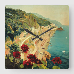 Amalfi italienska kust, Vintage resaffisch Italien Fyrkantig Klocka