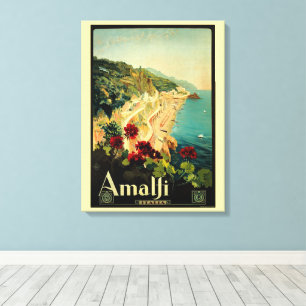Amalfi italienska kust, Vintage reserklipp Italien Canvastryck