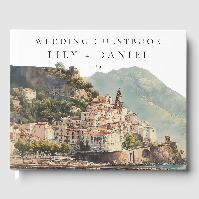 Amalfi italienskt vattenfärgbröllop gästböcker (Framsida)