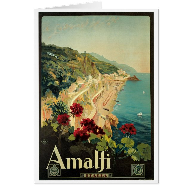 Amalfi italienvintage affisch hälsningskort (Framsidan)