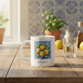 Amalfi Italy Lemon Blue White Tile Personalized Jumbo Mugg