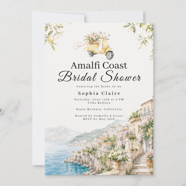Amalfi-kust Citron Italiensk Bröllopsfest Inbjudningar (Framsida)