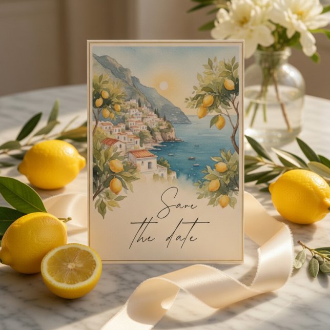 Amalfi Kust Citron | Italienska Save The Date Inbjudningar (Skapare uppladdad)