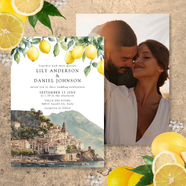 Amalfi-kust Citroner Italien Foto Bröllop Inbjudningar (Amalfi Coast Lemons Italy Photo Wedding Invitation)