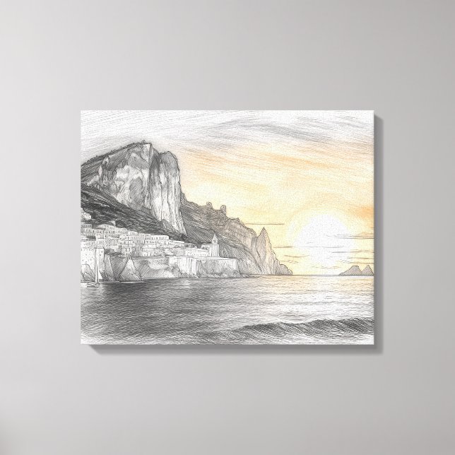 Amalfi kust klippa by solnedgångsteckning canvastryck (Framsida)