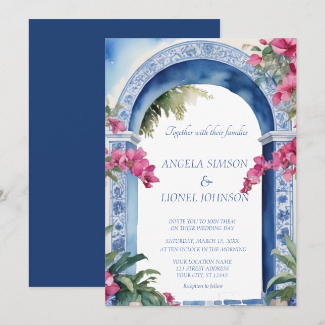 Amalfi Kusten Bougainvillea Bröllop Inbjudningar (Fram/baksida)