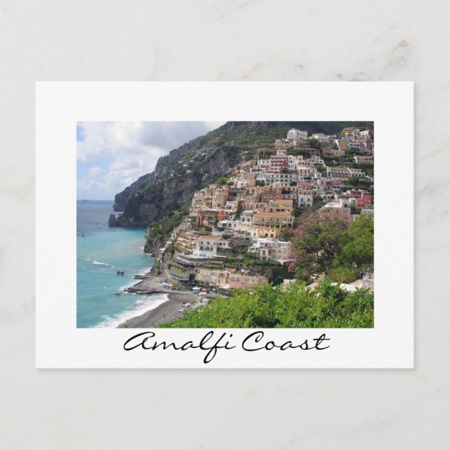 Amalfi kusten-byn Positano vit vykort (Framsida)