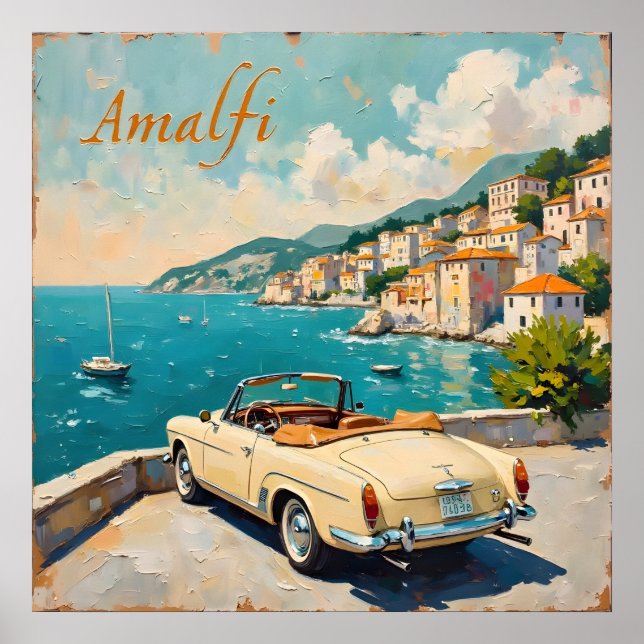 Amalfi Kusten Classic: Retro Oljemålning Poster (Framsidan)