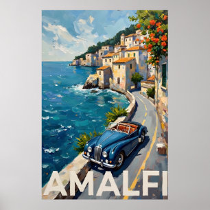 Amalfi Kusten Drive: Retro Italy Oljemålning Poster