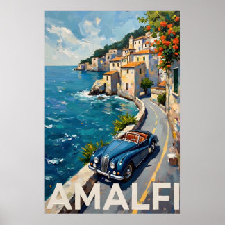 Amalfi Kusten Drive: Retro Italy Oljemålning Poster
