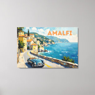 Amalfi Kusten Drive: Retro Ligcape Oljemålning Canvastryck