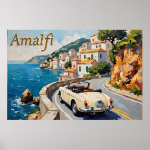 Amalfi Kusten Drive: Retro Ligcape Oljemålning Poster