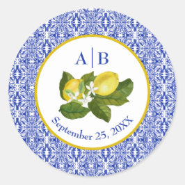 Amalfi-kusten I Italiensk citron & blå kakelmonogr Runt Klistermärke
