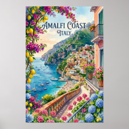 Amalfi-kusten Italien Akvarell Resa Tropisk Poster
