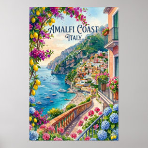 Amalfi-kusten Italien Akvarell Resa Tropisk Poster