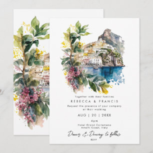 Amalfi Kusten, Italien blommigts bröllopsinbjudan Inbjudningar