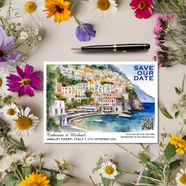 Amalfi Kusten Italien Destination Wedding QR-kod Spara Datumet (Skapare uppladdad)