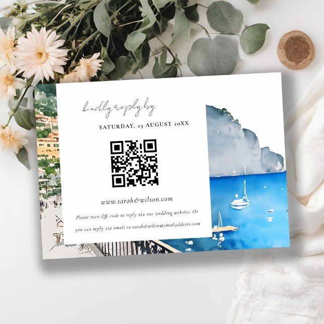Amalfi Kusten Italien Ligcape Bröllop QR Code OSA Tilläggskort (Skapare uppladdad)