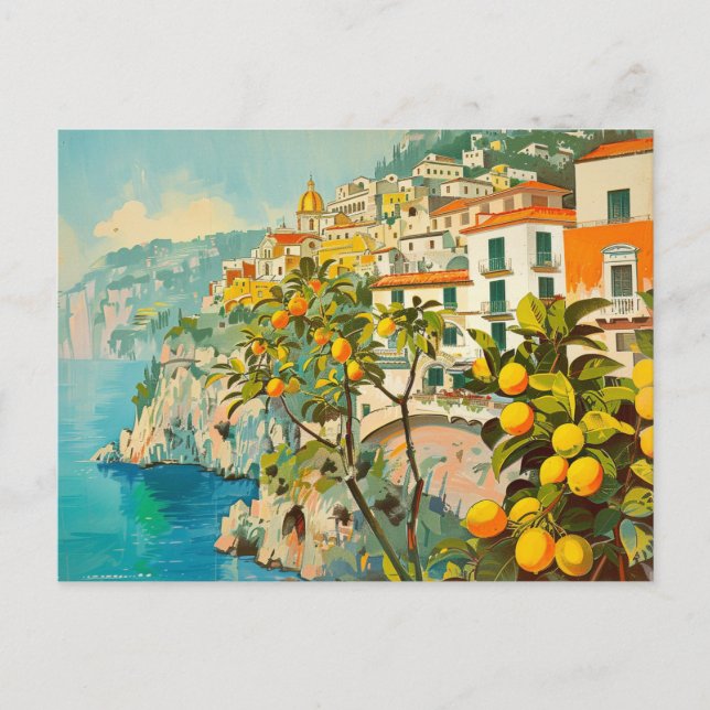 Amalfi Kusten, Italien Retro Travel Vykort (Framsida)