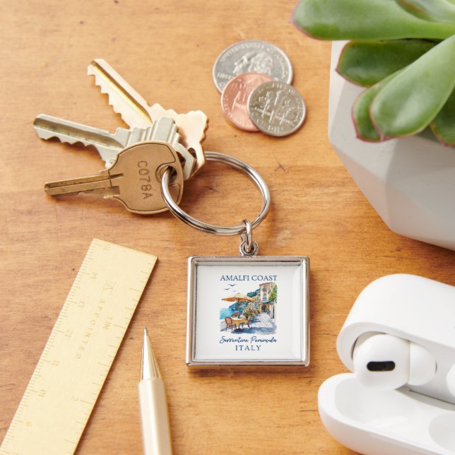 Amalfi Kusten Italien Scenia Summer Fyrkantig Silverfärgad Nyckelring (Skrivbord)