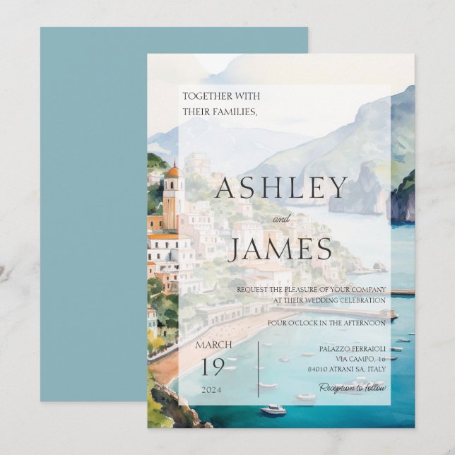 Amalfi Kusten Italien Skyline bröllopsinbjudan Inbjudningar (Fram/baksida)