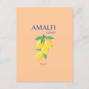 Amalfi Kusten, Italien, Travel Art, Pastel, Orange Helg Vykort