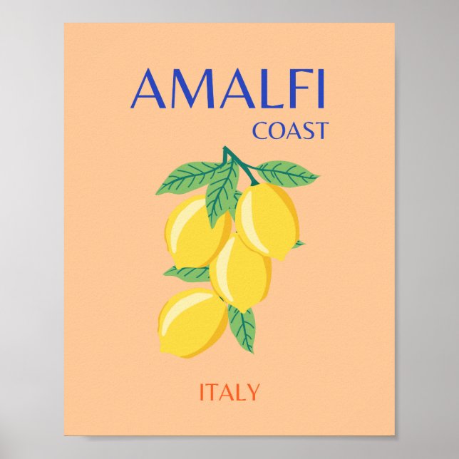 Amalfi Kusten, Italien, Travel Art, Pastel, Orange Poster (Framsidan)