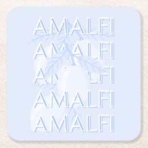 Amalfi Kusten, Italien, Travel Art, Preppy, Blue Underlägg Papper Kvadrat