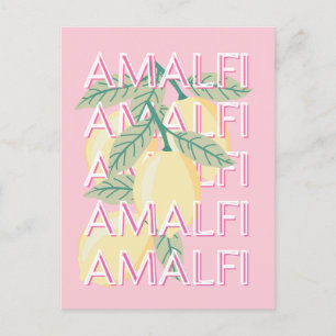 Amalfi Kusten, Italien, Travel Art, Preppy, Rosa Helg Vykort