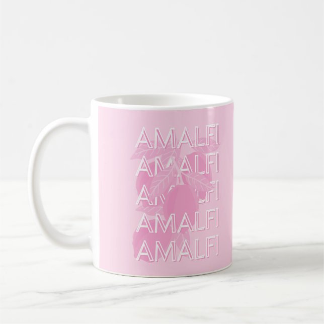 Amalfi Kusten, Italien, Travel Art, Preppy, Rosa Kaffemugg (Vänster)