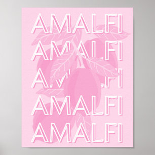 Amalfi Kusten, Italien, Travel Art, Preppy, Rosa Poster
