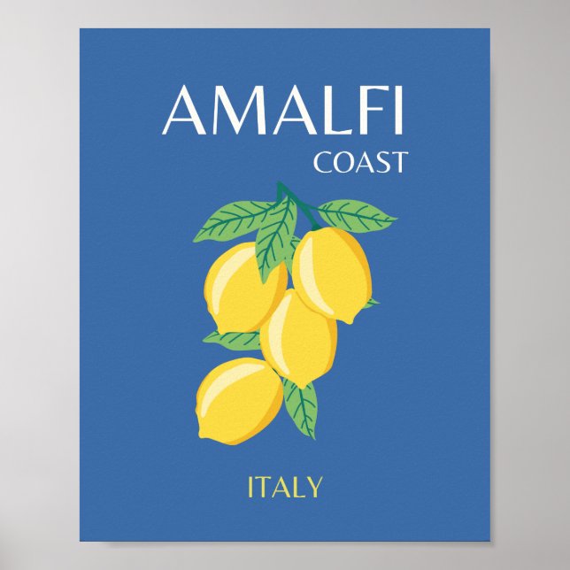 Amalfi Kusten, Italien, Travel Art, Retro, Blue Poster (Framsidan)