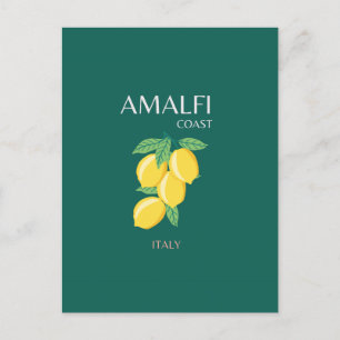 Amalfi Kusten, Italien, Travel Art, Retro, Grönt Helg Vykort