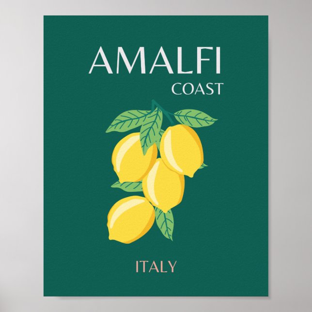 Amalfi Kusten, Italien, Travel Art, Retro, Grönt Poster (Framsidan)