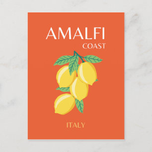 Amalfi Kusten, Italien, Travel Art, Retro, Orange Helg Vykort