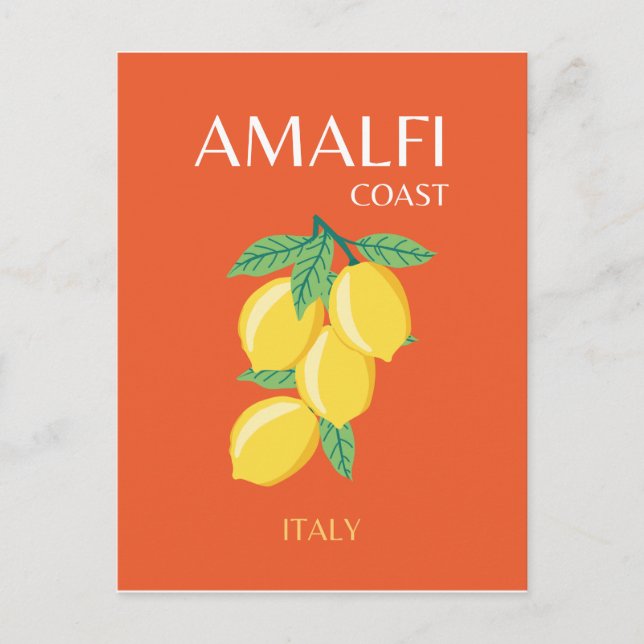 Amalfi Kusten, Italien, Travel Art, Retro, Orange Helg Vykort (Framsida)