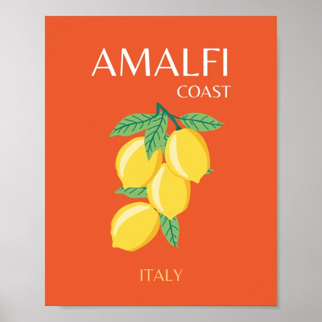 Amalfi Kusten, Italien, Travel Art, Retro, Orange Poster (Framsidan)