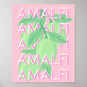 Amalfi Kusten, Italien Travel Art, Rosa Poster