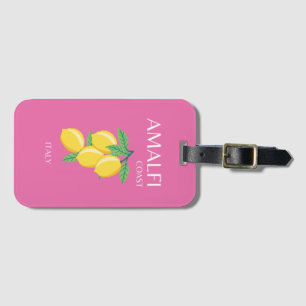 Amalfi Kusten, Italien, Travel Art, Rosa, Preppy Bagagebricka