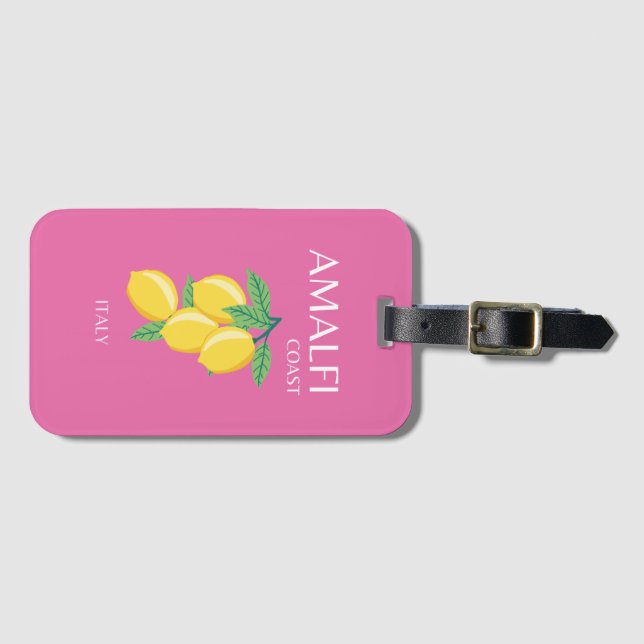 Amalfi Kusten, Italien, Travel Art, Rosa, Preppy Bagagebricka (Framsida horisontal)