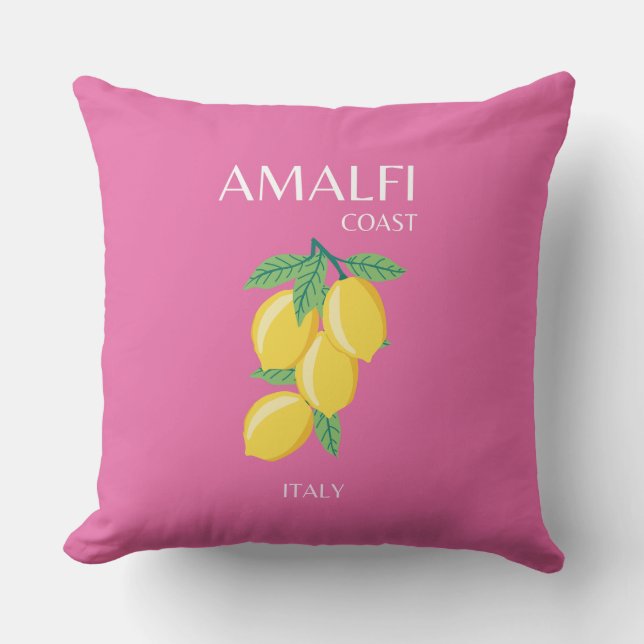 Amalfi Kusten, Italien, Travel Art, Rosa, Preppy Kudde (Framsida)