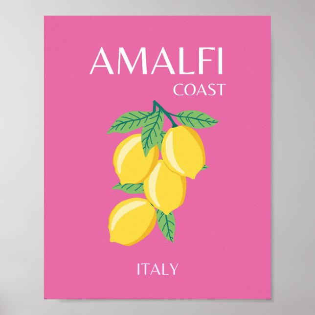 Amalfi Kusten, Italien, Travel Art, Rosa, Preppy Poster (Framsidan)