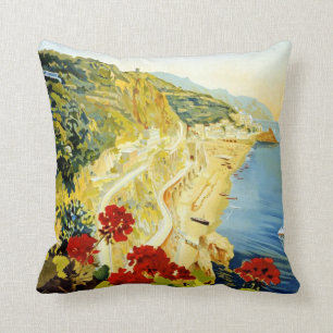 Amalfi Kusten, Italien Vintage Annons Poster Kudde