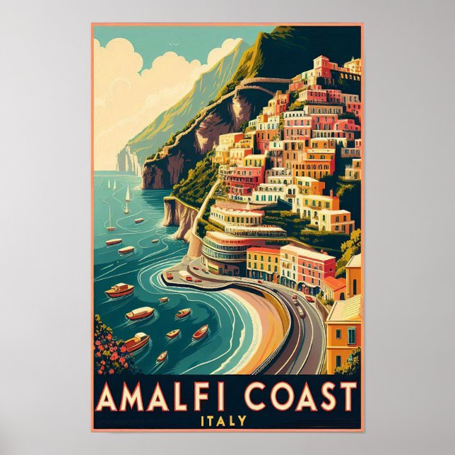 Amalfi Kusten Italien Vintage resor Poster (Framsidan)