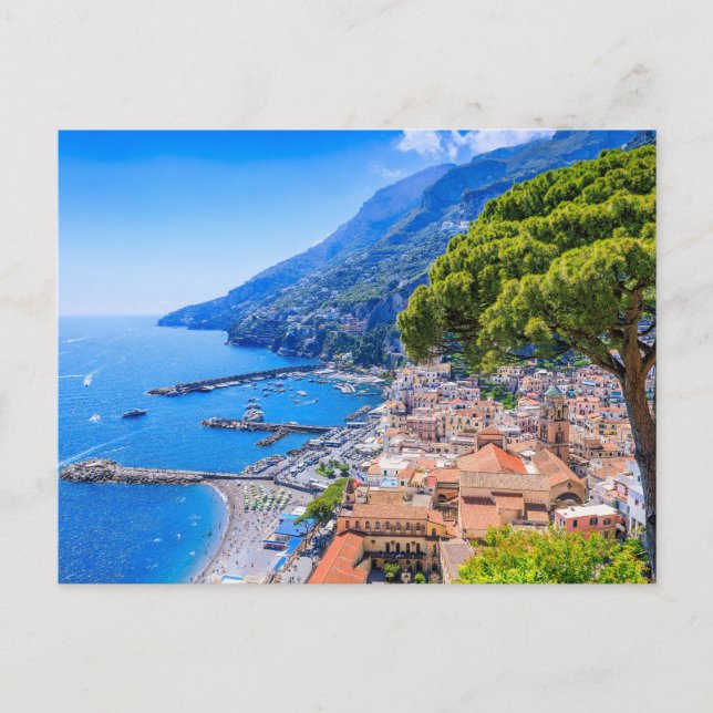 Amalfi Kusten, Italien. Visa Amalfi-staden. Vykort (Framsida)