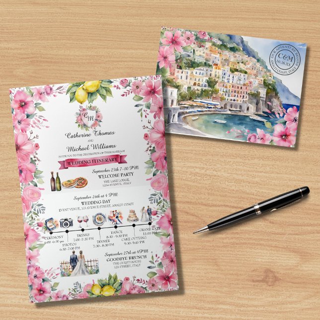 Amalfi Kusten Italien Watercolor Destinations Wedd Inbjudan (Skapare uppladdad)
