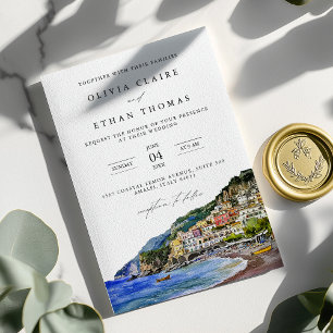 Amalfi Kusten Italien Watercolor Destinations Wedd Inbjudningar